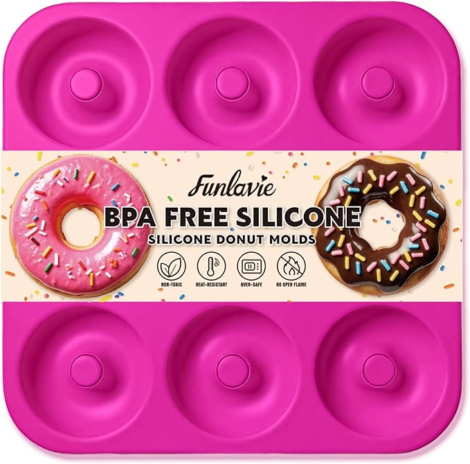 Large Silicone Donut Pan for Baking, 9 Cavity Non-Stick Food Grade Silicone Donut Molds, Doughnut Pan and Bagel Pans for Baking & Kitchen, BPA Free 11.2 x 11.1 Inches, Dishwasher Safe - Hot Pink