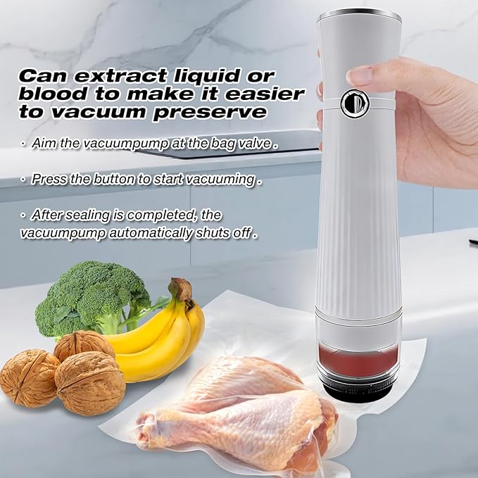 RAIN SPIRIT Handheld Vacuum Sealer for Food, Compact Vacuum Sealer Machine,Cordless Portable Food Saver Machine & Reusable Bags Compact for Travel, rechargeable vacuum sealer (White with 10 bags)