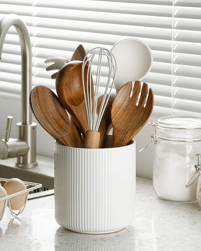 getstar Large Utensil Holder for Kitchen Counter, 5.6" Vintage Ceramic Utensils Crocks Utensil Organizer for Spatula Farmhouse Kitchen Decor