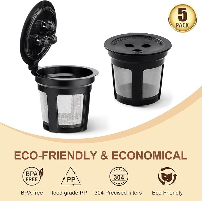 5 Pack Ninja Reusable Coffee Pods: Reusable K Cups for Ninja Coffee Maker - Refillable Coffee Filters for 3-Needle Ninja DualBrew Pro CFP200 CFP201 CFP300 CFP301 CFP305 CFP400（Only for 3-Hole Version)