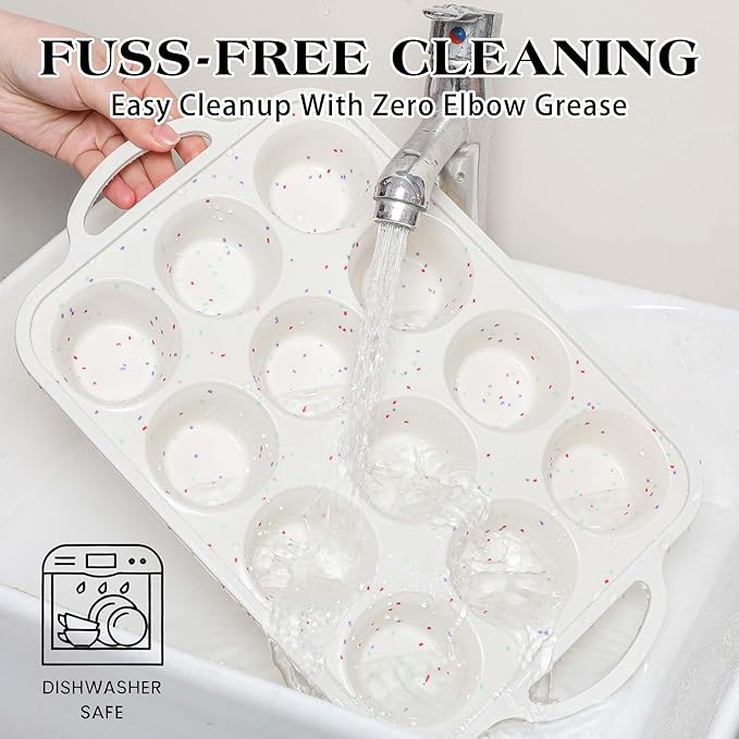8 Pcs Baking Pans Set, Silicone Bakeware Sets with Metal Reinforced Frame, Nonstick Stackable Carbon Steel Non Toxic Baking Sets for Cooking (Cream)