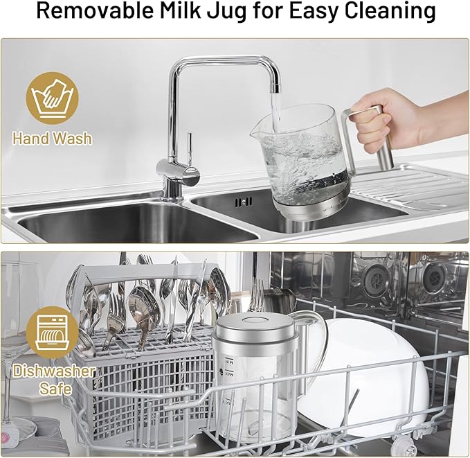 Secura Detachable Milk Frother and Steamer, 17oz Electric Milk Warmer with Glass Jug, 4-in-1 Hot & Cold Foam Maker for Latte, Cappuccinos & Hot Chocolate, Dishwasher Safe, BPA & Teflon-Free Design
