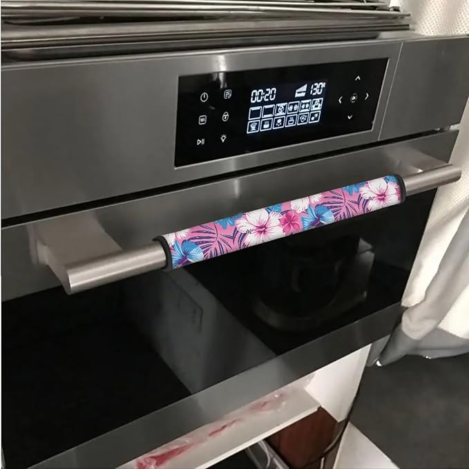 Fridge Door Handle Covers Set of 6 Kitchen Appliance Decor Handles Glove Anti-Slip Protectors Independence Day Refrigerator Decor for Summer, Hawaii Flower Tropical Hibiscus Floral Pink