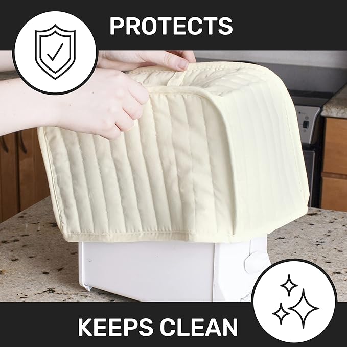 RITZ Premium Universal Two Slice Toaster Cover, 11.25" x 5.75" x 7", Polyester and Cotton Quilted, Fingerprint Protector, Super Soft Appliance & Dust Cover, Appliance NOT Included, Natural