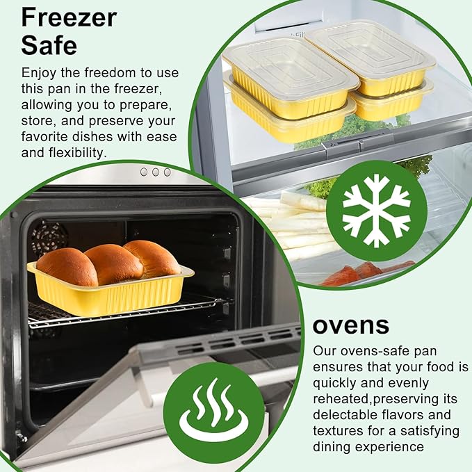 20 Pack 5LB Gold Aluminum Foil Pans with Lids Heavy Duty 11"×8"×2" Foil Food Containers with Lids, Tin Foil Pans for Baking, Meal Prep, Freezer, Heating and Takeout