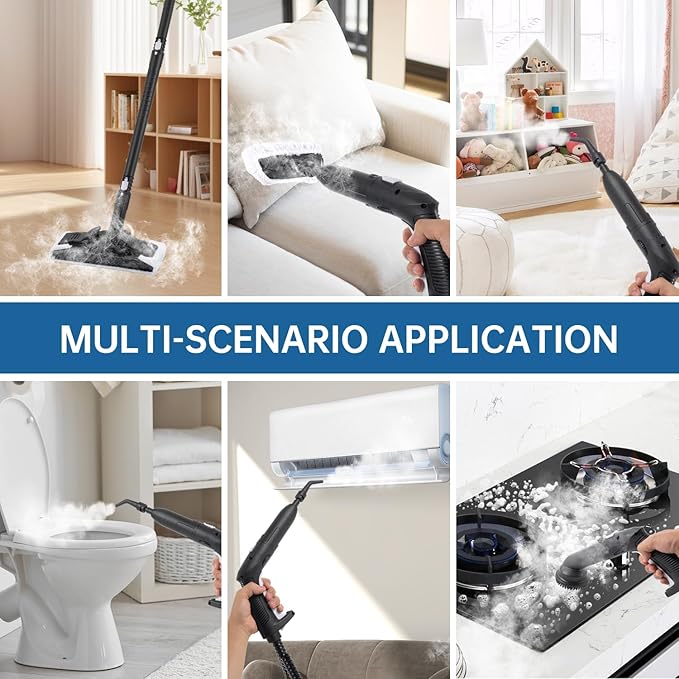 Steam Cleaner, Powerful Heavy Duty Canister Steamer with 34 Accessories, Steam Mop with 16.4 Ft Extra-Long Power Cord for Home Floor Cleaning, Grout, Upholstery, Car Detailing, White