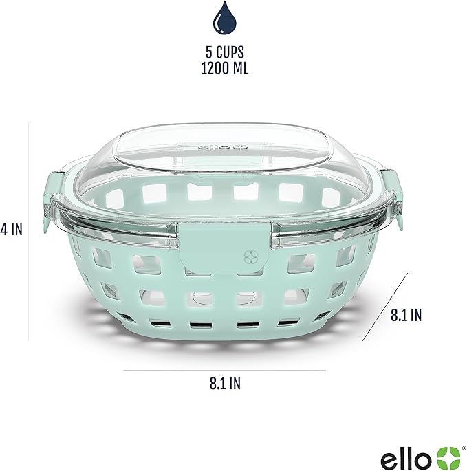 Ello Duraglass Meal Prep Container- Glass Food Storage Container with Silicone Sleeve and Airtight BPA-Free Plastic Lid, Dishwasher, Microwave, and Freezer Safe