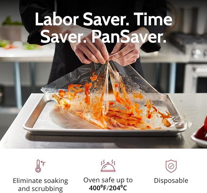 PanSaver ECO Pan Liners for Easy Clean Up - Ovenable up to 400F (Half Pan Medium and Deep Pan Liner - 14 x 23 in)
