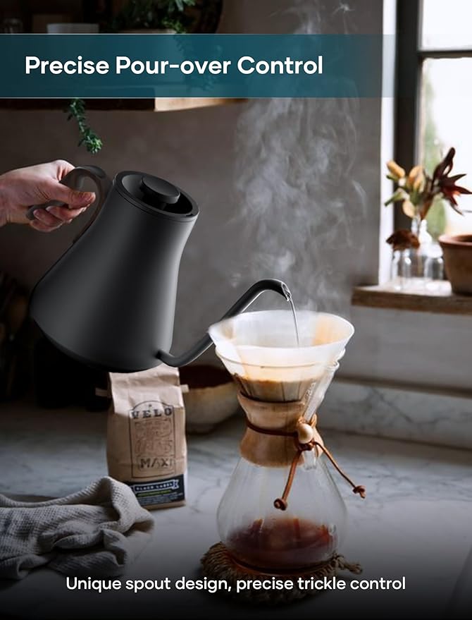 INTASTING Electric Kettle, Gooseneck Electric Kettle, ±1℉ Precise Temperature Control, Stainless Steel Interior, Quick Heating for Pour Over Coffee, Tea & Boiling Water, 0.9L (Matte Black)