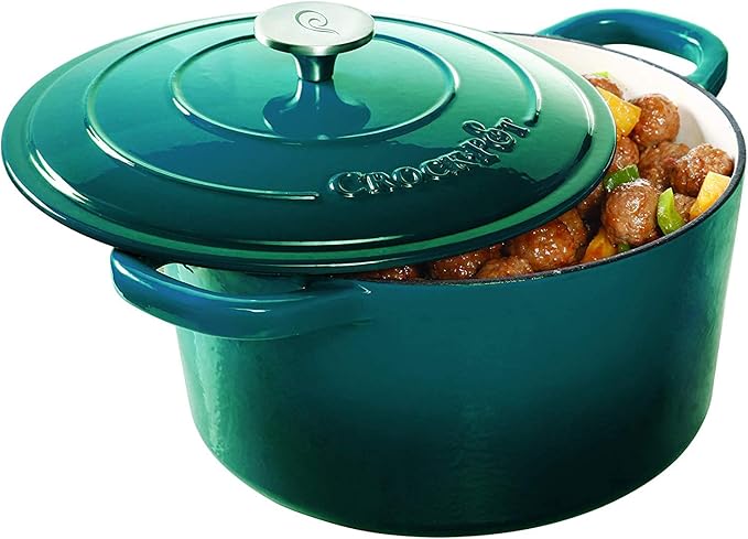 Crock-Pot Artisan 3-Quart Round Enameled Cast Iron Dutch Oven – Gradient Teal, Durable Heavy-Duty Cookware for Slow Cooking, Roasting, Baking with Lid