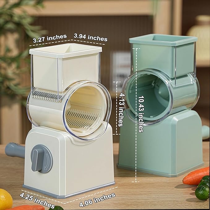 5-in-1 Rotary Cheese Grater with Handle,Multifunctional Manual Vegetable Shredder with Interchangeable Blades,Strong Suction Base，Effortless Shredding for Cheese,Nuts,Fruits,Veggies (green)