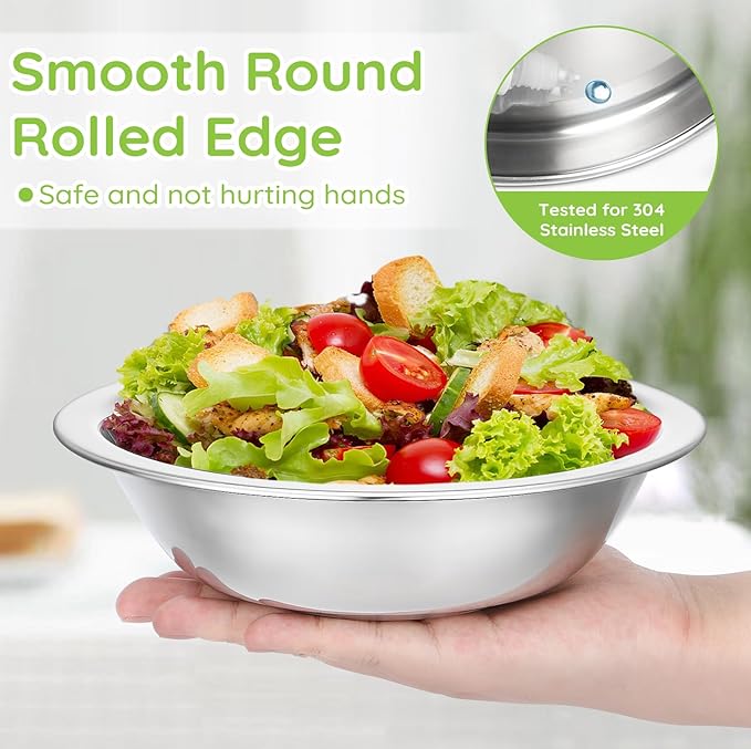 304(18/8) Stainless Steel Mixing Bowls for Kitchen, 10 Pack 7.8" 28.89 fl.oz Metal Mixing Bowls Set Stackable for Baking Serving Cooking Food Prep Storage Dishwasher Safe Lightweight