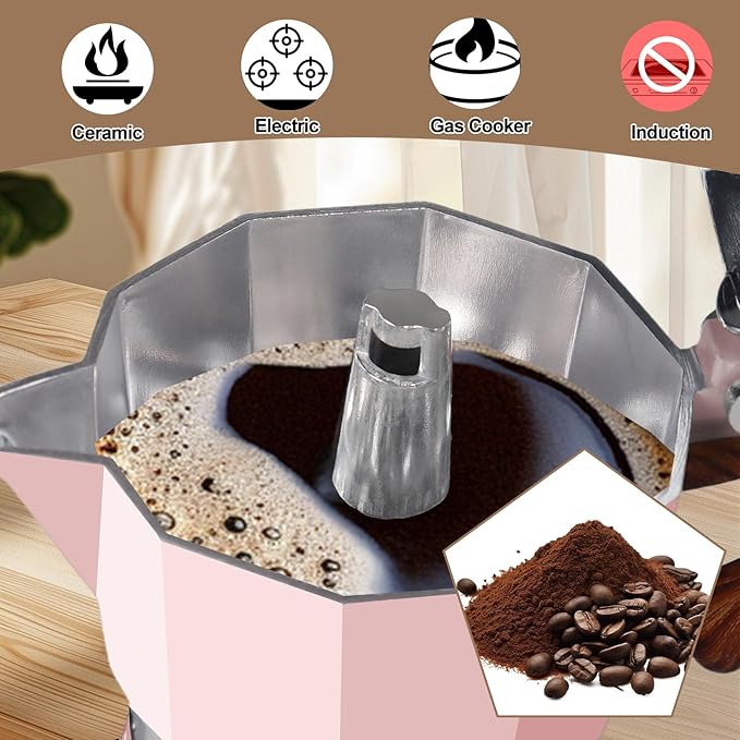 Aluminum 9 Cup 450ml Moka Pot Express Coffee Maker Stovetop Espresso Colorful Coffeemaker Italian Classic Style Brewing Greca Cafe Mocha Machine for Cafeteras Lover Camping Travel and Home Use 15oz