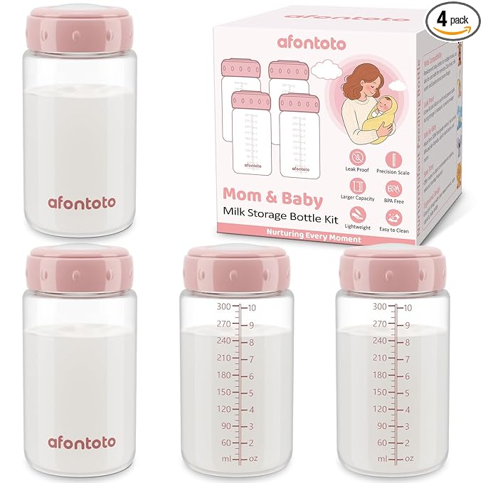 Natural Baby Bottles, BPA Free Breastmilk Storage Bottle for Momcozy Breast Milk Cooler & Fridge, Wide-Neck Breastfeeding Bottles Compatible with Spectra Pump Flanges, 10oz, 4 Pack
