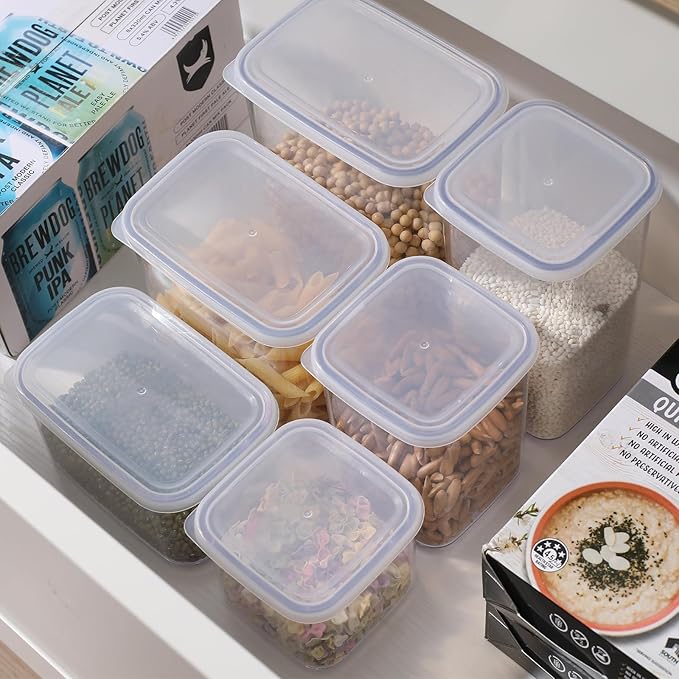 novelinks Clear Plastic Jars with Lids, Reusable Empty Rectangular Storage Containers for Household and Kitchen Organizing (8 Pack Large)