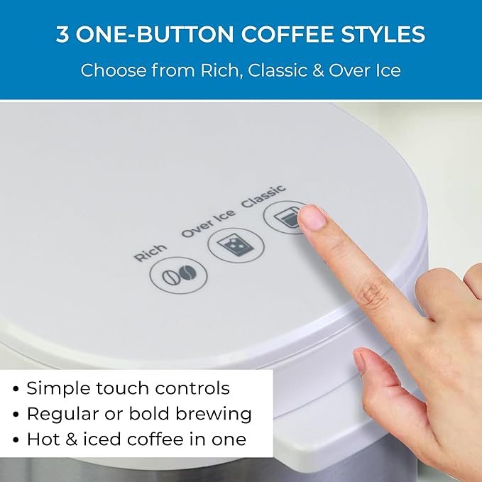 Kenmore Single Serve Coffee Maker – Compatible with Keurig K‑Cup Pods & Ground Coffee, One Cup Brewer, 6–12 Oz Brew Sizes, Travel Mug Friendly, Auto Shut‑Off, Hot & Iced Maquina de cafe, White