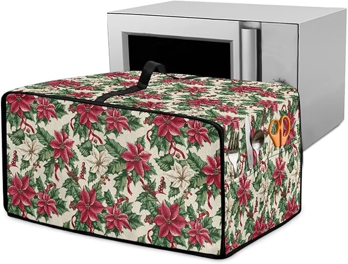 Air Fryer Toaster Oven Dust Cover Dustproof Convection Oven Cover with Side Pockets for Small Kitchen Appliances, S, 14.5 x 18.5 x 9 Inches, Poinsettia Flower Christmas Decor