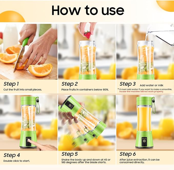 Cordless Portable Personal Size Blender - Mini Blender Make Smoothies and Shakes, 380Ml BPA Free Travel Cup, Powerful Blending Suit in Office/Home/Gym