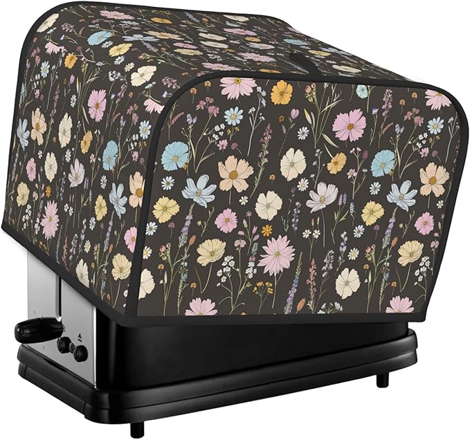 Toaster Cover 4 Slice Vintage Flower Botanical Leaf Kitchen Small Appliance Covers with Pockets Dust and Fingerprint Protection