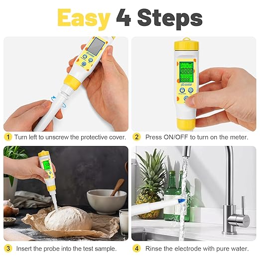 Digital pH Meter for Food Fermentation and Canning, Smart Food pH Tester with High Accuracy Spear Probe for Sourdough, Salsa and Hot Sauces, pH Test Pen with ATC for Solid and Liquid