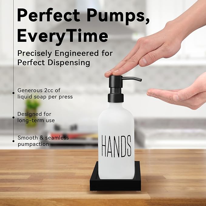 White Glass Hand Soap Dispenser and Dish Soap Dispenser for Kitchen| Kitchen Soap Dispenser Set |Black Soap Pumps Dispenser Set| Perfect for Luxury Kitchen Counter Décor