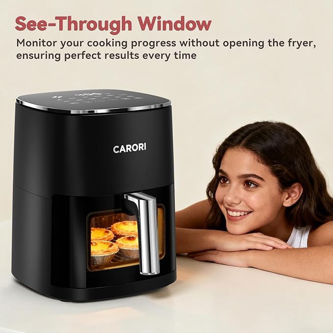 CARORI 6QT Air Fryer with Viewing Window, 12 Cooking Presets, 1700W Fast & Even Cooking, Max 400℉ Crisping, Bake, Roast, Reheat & Dehydrate, Large Nonstick Basket, Dishwasher Safe