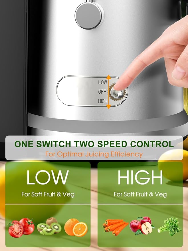 Juicer Machine, 1200W Juicer with 3" Feed Chute for Whole Fruits and Veg, Dual Speeds Centrifugal Juice Extractor, High Juice Yield, Full Copper Motor, Easy to Clean, BPA Free