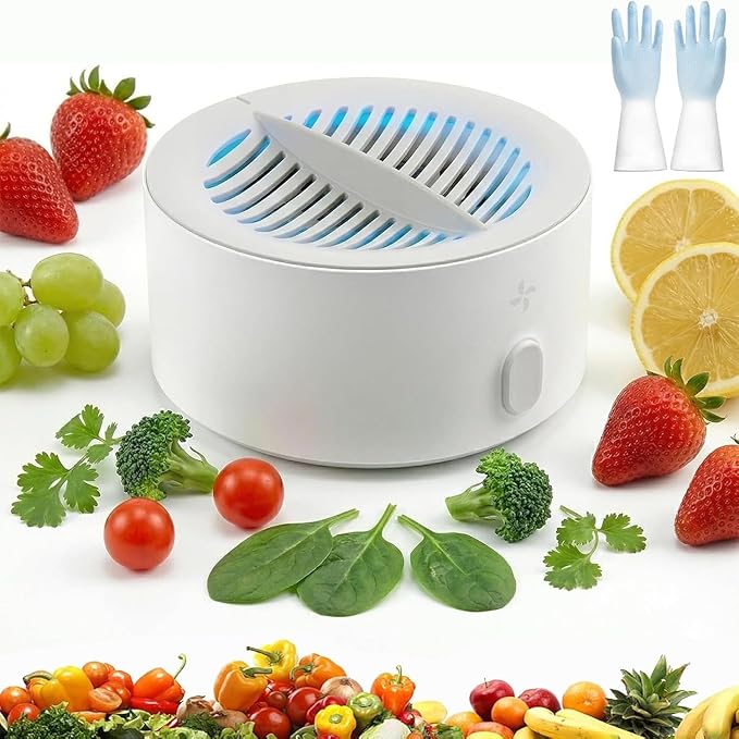 Produce Cleaner, Fruit and Vegetable Washing Machine, With Microbubble Electrolysis, 5-Min Auto Cleaning, Ipx7 Waterproof Cordless Device for Berries & Meat for Fruits, Vegetable & More (B)