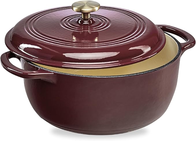 Best Choice Products 7.5 Quart Enamel Cast-Iron Round Dutch Oven, Family Style Heavy-Duty Pre-Seasoned Cookware for Home, Kitchen, Dining Room, Oven Safe w/Lid, Dual Handles - Cabernet Red