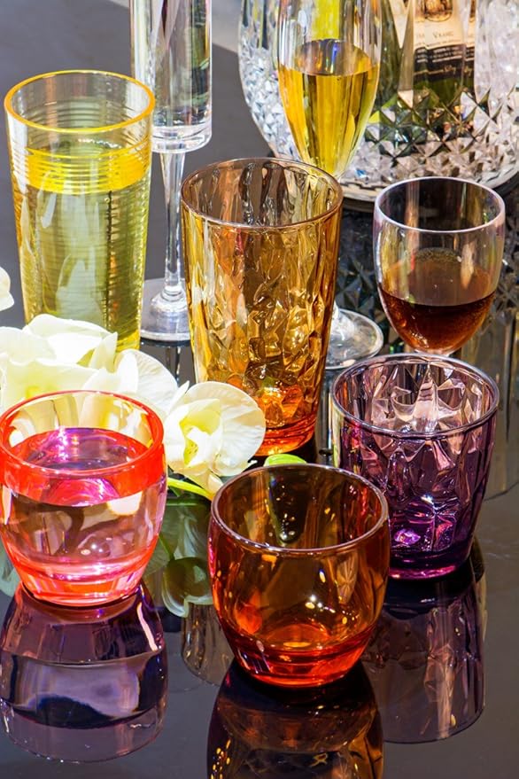 11oz Colored Drinking Glasses Set Acrylic Glassware for Kids Plastic Tumblers Cups Picnic Water Glasses Unbreakable Juice Drinkware for Camping Restaurant Beach BPA Free