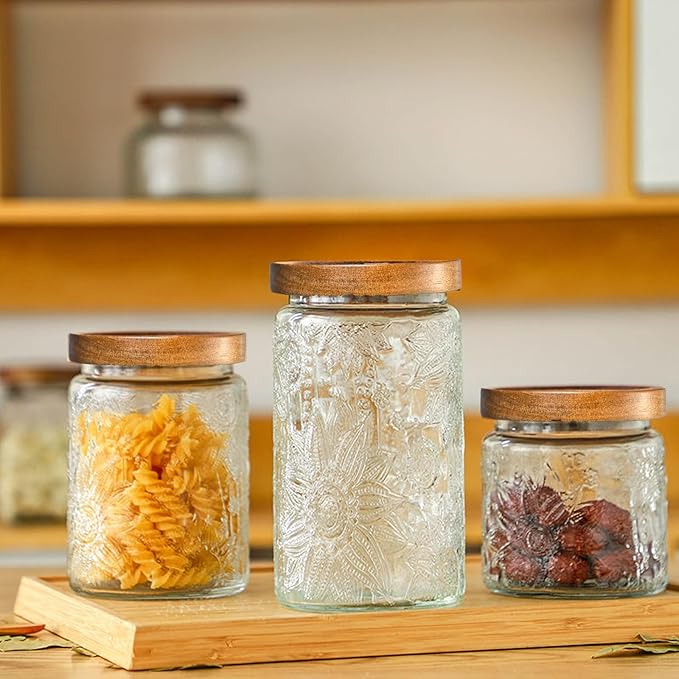 Adodeen 24oz Vintage Glass Jar With Lid, Glass Storage Containers, Airtight Kitchen Storage Containers For Sugar, Coffee, Tea, Spice, Flour, Candy Cookie, Pasta, Cereal, Cute Decorative Jars