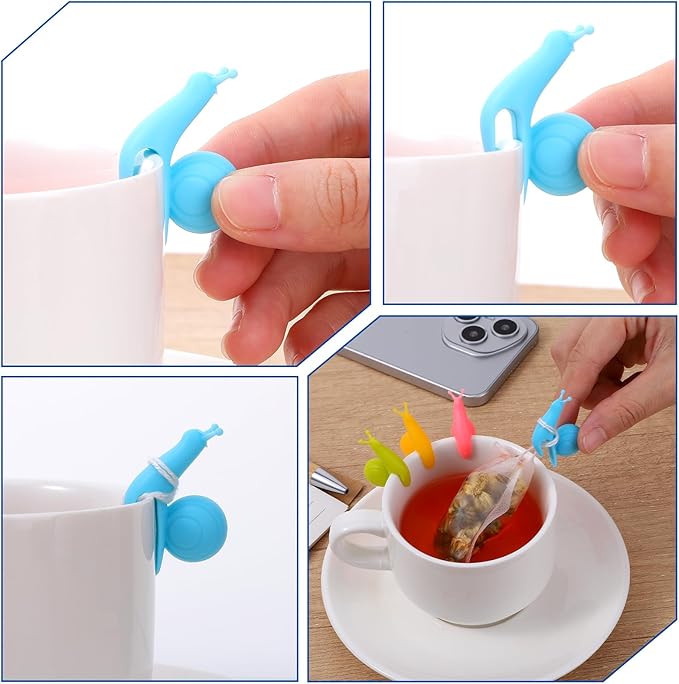 Ymapinc Snail Tea Bag Holders (10-Pack) for Mugs - Silicone Infuser Clips with Cup Hanging Design, Colorful Gift Set for Tea Lovers