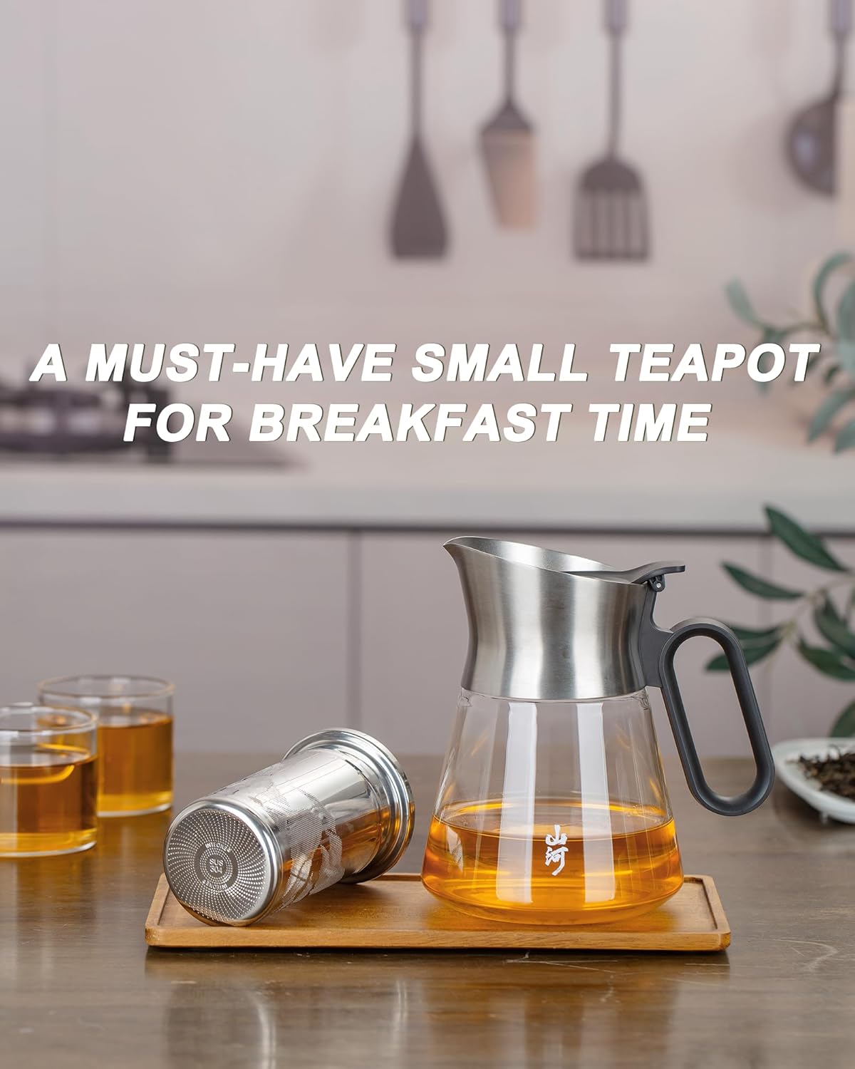 ZENS Design Glass Teapot with Infuser, 23 oz Small Loose Leaf Tea Steeper Pot with Stainless Steel Spout for Hot Tea Steeper, Oval Handle Clear Tea Pot with infusers for Loose Tea Lovers Gifts