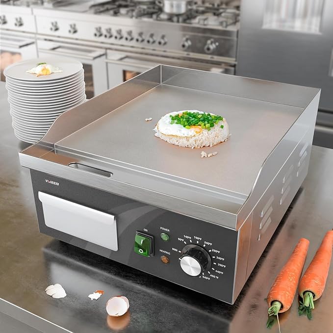 Electric Griddle, 14 Inch Flat Top Grill Commercial Electric Griddles Stainless Steel Adjustable Temperature Control 90℉-575℉ for Home or Restaurant Use