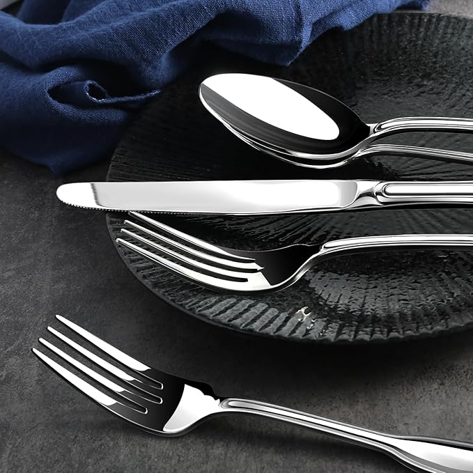 Silverware Set for 8, Stainless Steel Cutlery Set with Wide Handles, Mirror Polished Utensils Heavy Duty Spoons and Forks Set, Dishwasher Safe (Silver, 40 Pieces for 8)