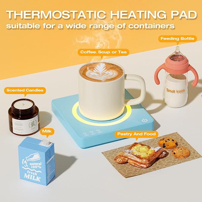Coffee Mug Warmer, Smart Mug Warmer, 15W Wireless Phone Charging, 3 Heat Settings Temperature Controlled, 8H Auto Off, Candle Warmer, Safe for Heating Coffee, Beverage, Milk, Tea
