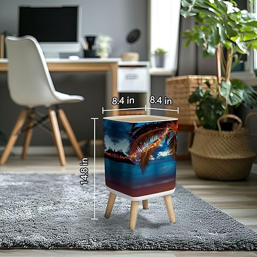 Small Trash Can with Lid Christmas Caribbean Beach Wastebasket with Press Cover Dog Proof Garbage Can Waste Bin for Kitchen Bathroom Nursery 2.6 Gallon