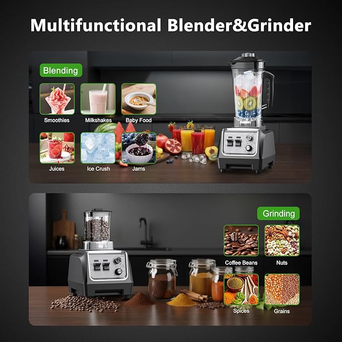 1800W Blender for Smoothies 70 oz Large Capacity Countertop Blenders with 20 oz Grinding Cup - 28000RPM High Speed Kitchen Blender for Ice Crushing, Frozen Drinks, Milkshakes & Puree