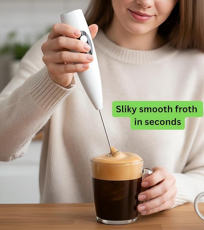 Rechargeable Milk Frother Handheld, 3-Speed Coffee Frother Handheld with Battery and Speed Indicator, Electric Whisk Frother Wand for Coffee, Latte, Cappuccino, Frappe Drink, Hot Chocolate
