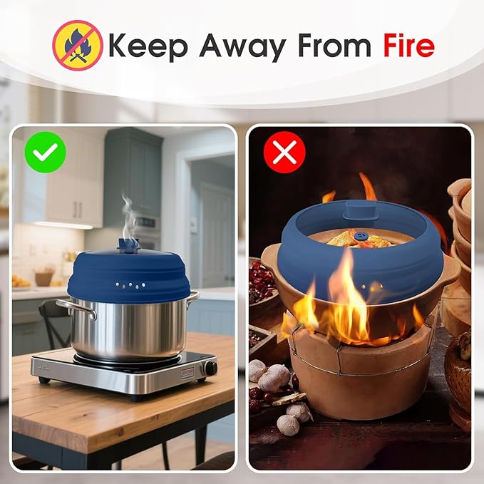 Microwave Splatter Cover Glass Microwave Cover for Food Collapsible Splatter Guard Lid with Silicone Handle for Pot Plate Bowl 9.8 Inch Blue