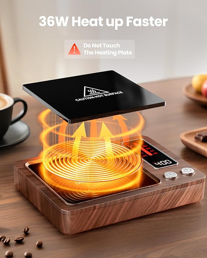 Gaiatop Coffee Mug Warmer, 36W Fast Heating, 5 Temp Settings, 0.5-9H Timer, for Water Milk Tea Cocoa, Smart Candle Warmer, Ideal Gifts for Family, Mom, Fits Most Cups - Wood