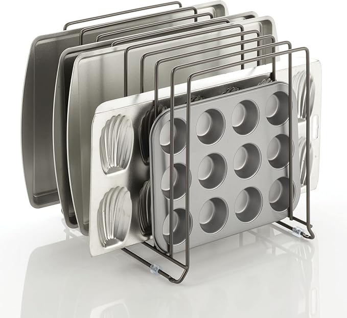 mDesign Large Metal Wire Organizer Rack for Kitchen Cabinet, Pantry, Shelves - Holder with 8 Slots for Baking Sheets, Skillets, Frying Pans, Pots, Lids, Cutting Boards, Appliances - Dark Gray