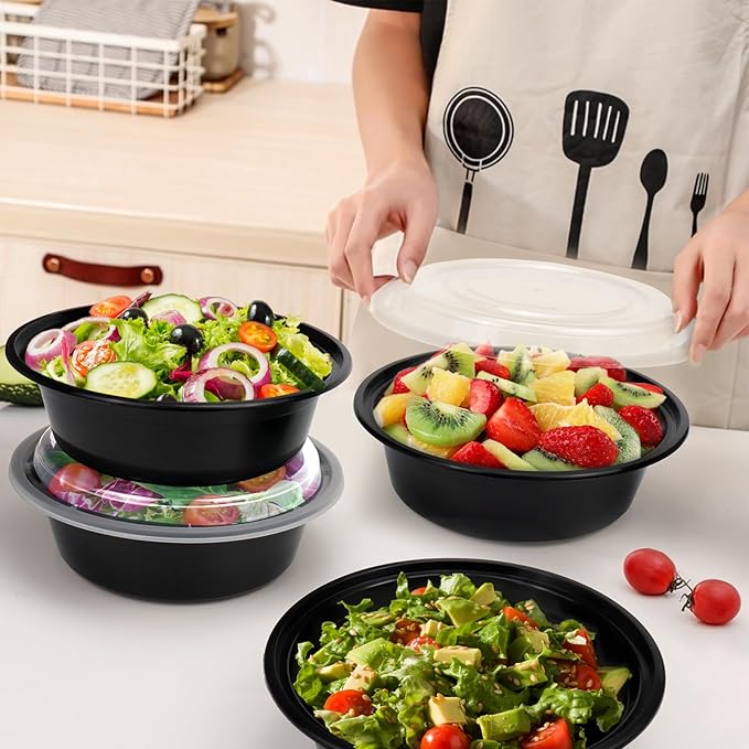 Meal Prep Containers Reusable 32oz - Meal Prep Bowls with Lids 50 Pack, Round Food Prep Bowls for Takeout, Disposable To Go Food Containers, Stackable, Leakproof, BPA-Free, Microwave/Freezer Safe