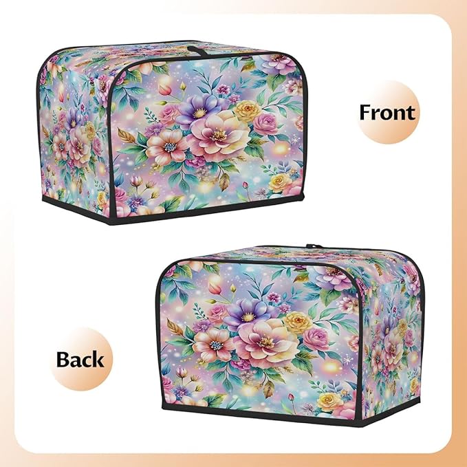 Flower Spring Rainbow Toaster Cover 4 Slice Dust and Fingerprint Protection Toaster Bread Maker Covers Washable Kitchen Small Appliance Covers for Kitchen Accessories Decor Bakeware Women Gift