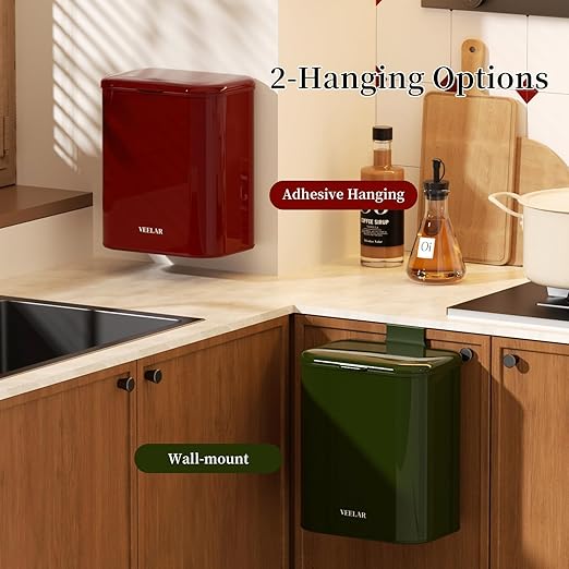 Hanging Stainless Steel Trash Can, 1.6 Gallon /6L Small Compost Bin for Kitchen Cabinet, Bathroom or Office (Black)