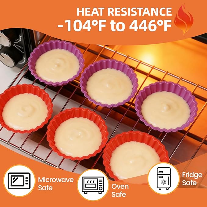 FUNBAKY Silicone Quiche Pan, Mini Pie Pan Non-stick Round Silicone Tart and Pie Molds 10 Packs