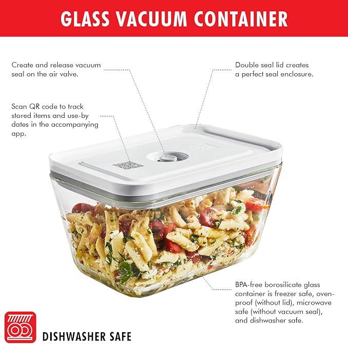ZWILLING Fresh & Save Vacuum Sealer Machine Starter Set with Airtight Food Storage Container Glass, Sous Vide Bags, Meal Prep