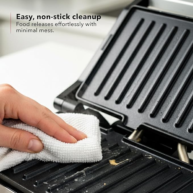 OVENTE Electric Indoor Panini Press Grill and Sandwich Maker with Non-Stick Coated Plates, Cool-Touch Handle and Removable Drip Tray, Opens 180 Degrees to Fit Any Type or Size of Food, Red GP0620R
