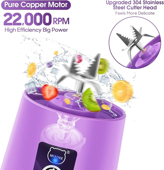 MIAOKE Portable Blender, Personal Mini Juice, USB Rchargeable Juicer Cup with Six Blades in 3D, Smoothie Blender Home/Office/Outdoors
