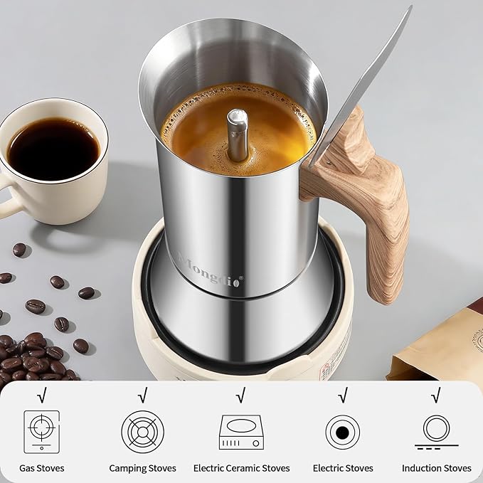 Mongdio Stainless Steel Moka Pot, Stovetop Espresso Coffee Maker, Percolator Coffee Pot, Italian Espresso Greca Coffee Maker for Camping Travel Home, 9 Espresso Cups, 15 oz